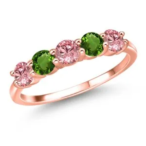 Authentic 18K Rose Gold Plated Silver Pink Lab Grown Diamond and Green Tourmaline