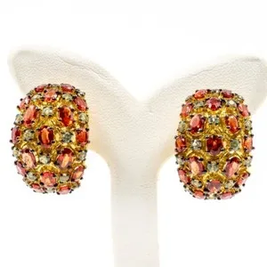 Authentic 10.06ctNatural Real Red and Green Sapphire Stud Earring 925Sliver in Gold Plated