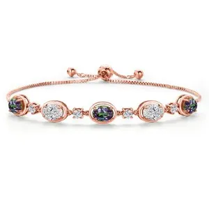 Authentic 18K Rose Gold Plated Silver Green Mystic Topaz and White Lab Grown Diamond