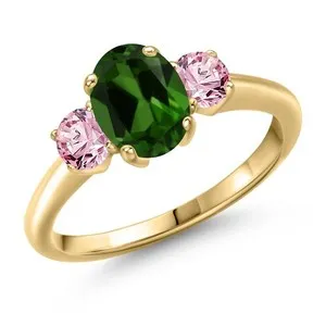 Authentic 1.70 Ct Green Chrome Diopside Pink Lab Grown Diamond 18K Yellow Gold Plated