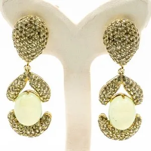 Authentic 27.75ctNatural Real Fluorine and Green Saphire Earring 925 Sliver in Gold Plated