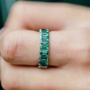 Authentic 4ct Green Green Simulated Emerald Men's Eternity Band Ring 14k White Gold Plated