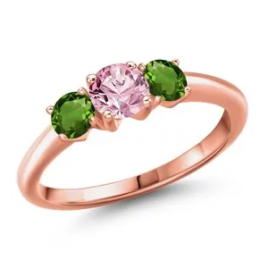Authentic 18K Rose Gold Plated Silver Pink Lab Grown Diamond and Green Tourmaline