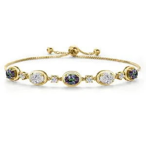 Authentic 18K Yellow Gold Plated Silver Green Mystic Topaz, and Lab Grown Diamond
