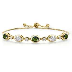 Authentic 18K Yellow Gold Plated Silver Tourmaline Green Mystic Topaz, and Lab Grown