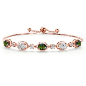 Authentic 18K Rose Gold Plated Silver Tourmaline Green Mystic Topaz, and Lab Grown