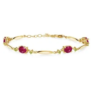 Authentic 4.40 Ct Oval Red Ruby Green Peridot 18K Yellow Gold Plated Silver Bracelet