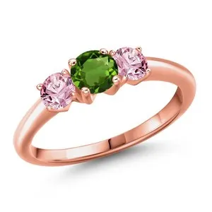 Authentic 18K Rose Gold Plated Silver Green Chrome Diopside and Pink Lab Grown Diamond