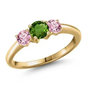 Authentic 18K Yellow Gold Plated Silver Green Chrome Diopside and Pink Lab Grown Diamond