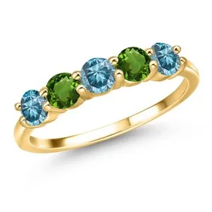 Authentic 18K Yellow Gold Plated Silver Blue Lab Grown Diamond and Green Tourmaline