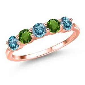 Authentic 18K Rose Gold Plated Silver Blue Lab Grown Diamond and Green Tourmaline