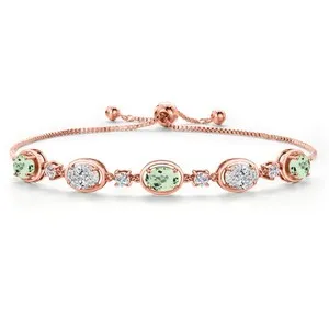 Authentic 18K Rose Gold Plated Silver Green Prasiolite and and Lab Grown Diamond Bracelet