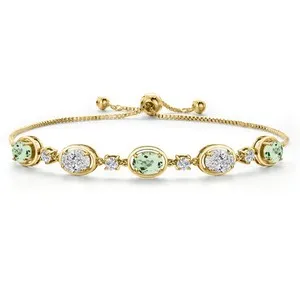 Authentic 18K Yellow Gold Plated Silver Green Prasiolite and and Lab Grown Diamond