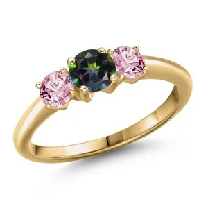 Authentic 18K Yellow Gold Plated Silver Green Mystic Topaz and Pink Lab Grown Diamond
