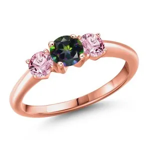 Authentic 18K Rose Gold Plated Silver Green Mystic Topaz and Pink Lab Grown Diamond