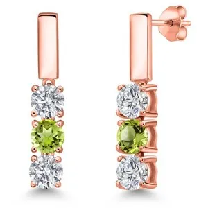 Authentic 1.55 Ct G/H Lab Grown Diamond Green Peridot 18K Rose Gold Plated Silver Earrings