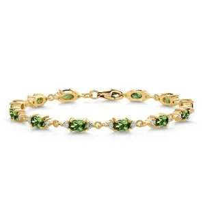 Authentic 18K Yellow Gold Plated Silver Green Tourmaline and White Moissanite Tennis