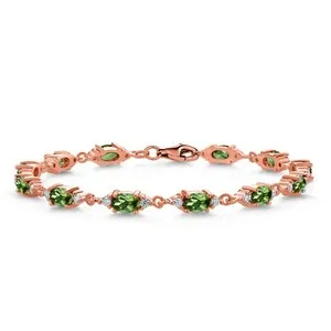 Authentic 18K Rose Gold Plated Silver Green Tourmaline and White Moissanite Tennis