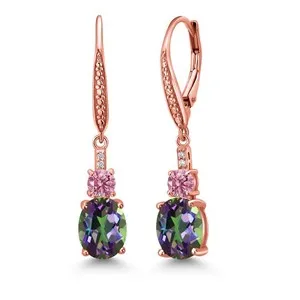 Authentic 18K Rose Gold Plated Silver Gemstone Birthstone, Pink Lab Grown Diamond Drop