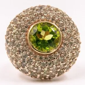 Authentic 10.82ct Natural Peridot and Green Sapphire Ring 925 Sliver in Rose Gold Plated