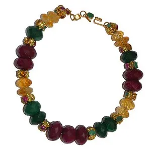 Authentic JARIN Gold Plated Sterling Necklace with Ruby, Green Quartz & Citrine Beads