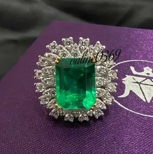 Authentic 3.5 Green Cubic Zirconia Ladies Cocktail Ring 14k White Gold Plated Silver