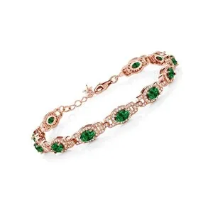 Authentic 11.85 Ct Oval Blue Zircon 18K Rose Gold Plated Silver Bracelet