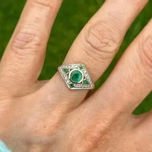 Authentic 2Ct Round Cut Lab Created Green Emerald Wedding Ring 14K Two Tone Gold Plated