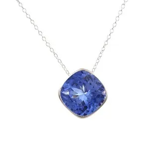 Authentic Blue Sapphire Pendant 925 Sterling Silver Necklace Motherday Cushion 10 MM