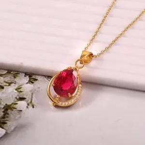 Authentic 925 Silver Burma Ruby Pendant 10K Gold Plated Pear 13x10 Motherday's Day