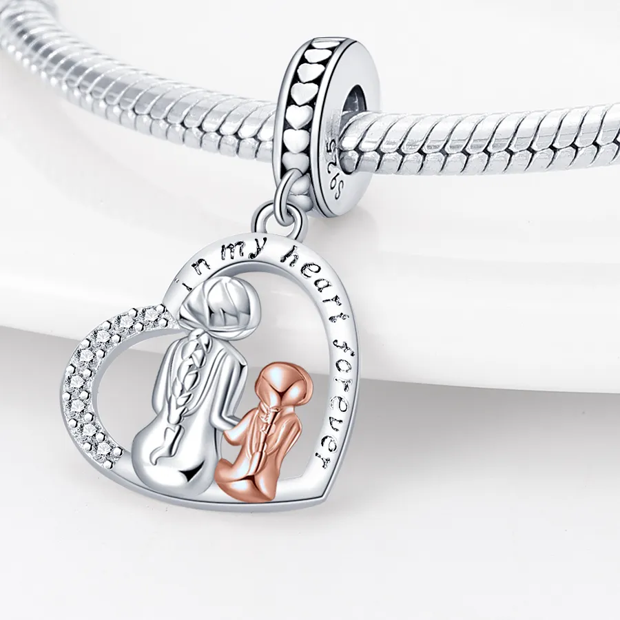 Authentic Charms Original 925 Sterling Silver Mother's Day Mother Daughter Pendant Beads Fit Bracelet Diy Fine Women Delicate Jewelry