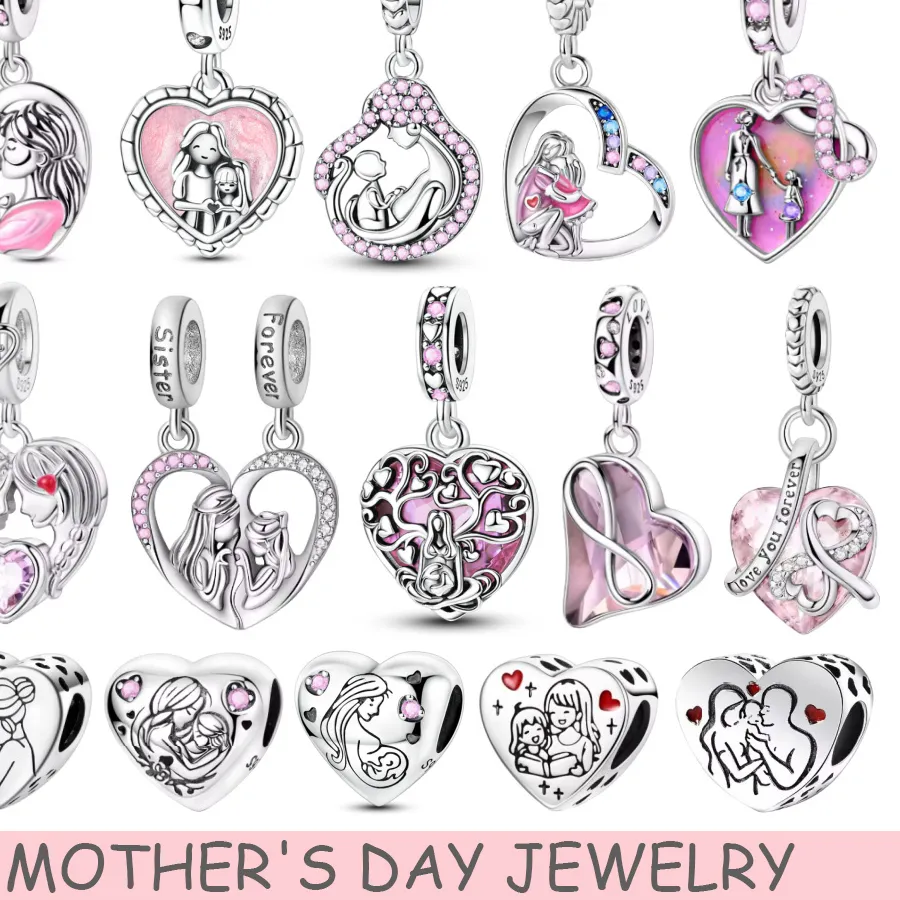Authentic 925 Silver Charms Love Mom Mother Family Pendant Charms Beads Mother's Day Fit 925 Original Bracelet DIY Woman Jewelry