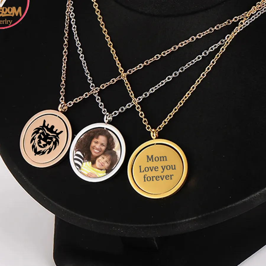Authentic Custom Picture Name Round Necklace Personalized Engrave Photo Coin Pendant For Woman Mother‘s Day Jewelry
