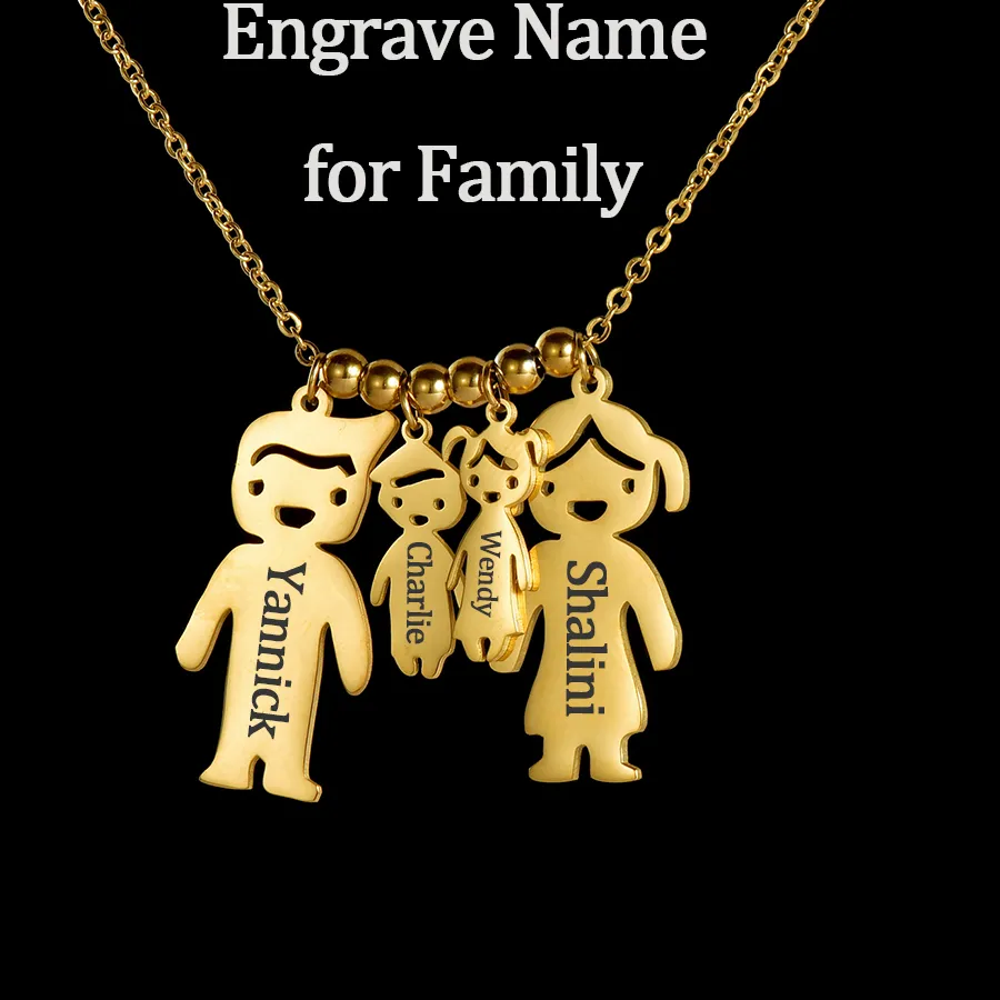 Authentic Engrave Name Family Necklace Personalized Date Child Baby Boy Girl Pendant for Woman Mother Kid Birthday