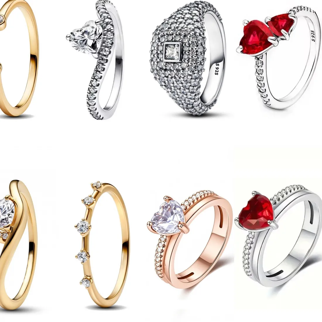 Authentic 925 Silver Rings Zircon Quadrate Double Heart For Women Mother Original Silver 925 Wedding Valentine's Day Ring Jewelry