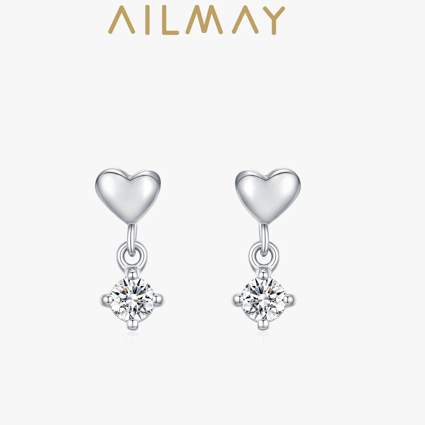 Authentic Ailmay 925 Sterling Silver Heart Shining Zircon Drop Earrings For Women Valentine Dangle Earring Mothers Day Jewelry