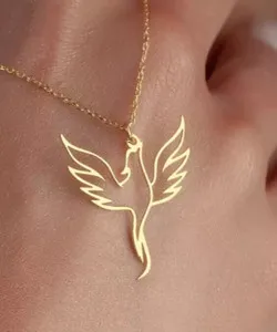 Authentic Phoenix Bird Beauty Women's Pendant 925 Sterling Silver 14K Yellow Gold Plated