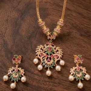 Authentic Gold-Plated Temple Jewelry Necklace Set with Pearls – Indian Bridal Wedding Jewe