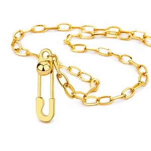 Authentic Gold Plated Pin Necklace With Paperclip Chain Jewelry