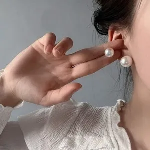 Authentic Large Pearl Stud Earring with Gold Plated on Silver Post