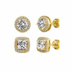 Authentic Radiant Solar Duet: Gold-Plated Crystalline Studs