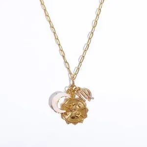 Authentic Virgo Gold Plated Zodiac Charm Pendant Necklace with Opal Moon & Round Pendants