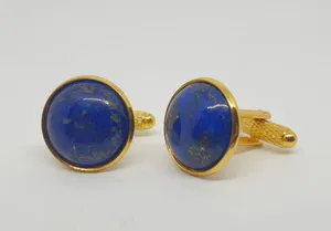 Authentic Natural Lapis Lazuli Gemstone with Gold Plated 925 Sterling Silver Cufflink