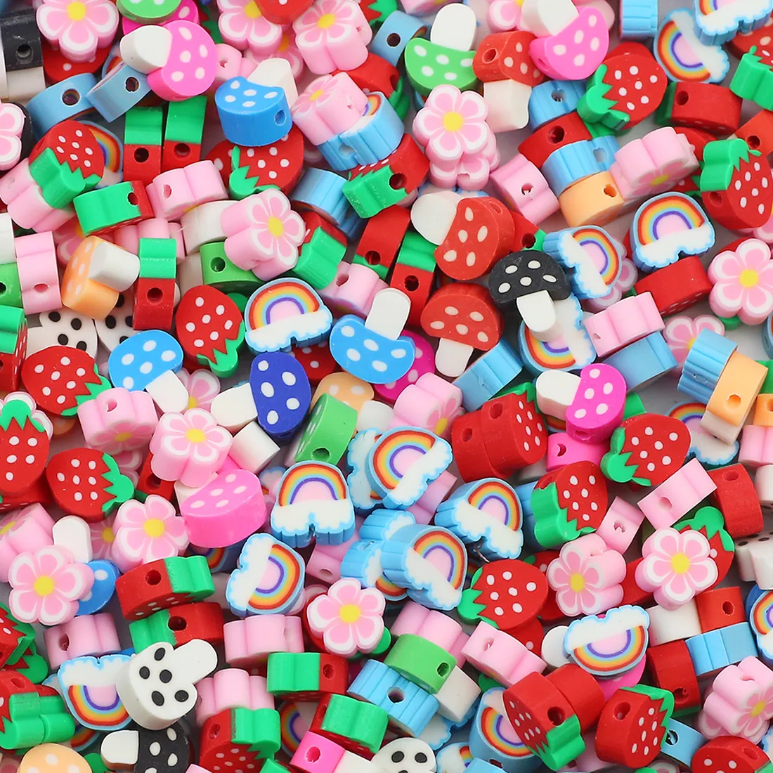 Authentic 50-100Pcs Mushroom Plum Strawberry Rainbow Spacer Loose Beads for Jewelry Making DIY Charms Bracelet Necklace Accessories