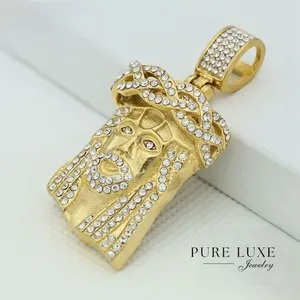 Authentic Men's JESUS Face CZ Brilliant Cut 53mm medium Gold Plated*Box