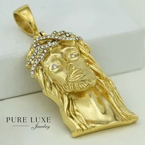 Authentic Men's JESUS Face Cubic zirconia 53mm medium Gold plated *Box