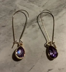 Authentic Amethyst Glass Medium Earrings Gold Plated