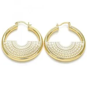 Authentic Medium Real Gold Plated 14k Gold layered Women Fancy Fan Round Hoop Earrings