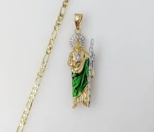 Authentic Medium Gold Plated Saint Jude Pendant 4mm Chain Necklace Oro San Judas Cadena