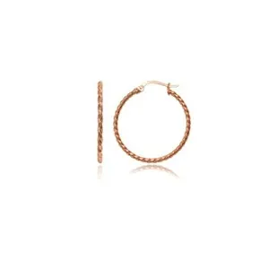 Authentic 25mm Polished Twist Rope Round Medium Rose Gold Plated 925 Silver Hoop Earrings